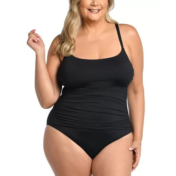 La Blanca Plus Size Ruched One Piece Swimsuit, Black, Size 18W 0460 - Picture 1 of 4